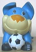 chien footballeur bleu